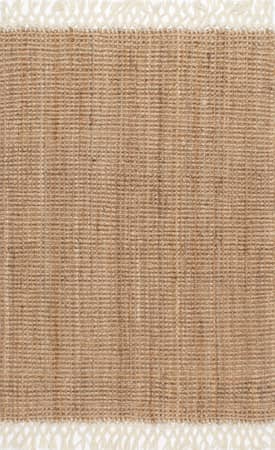 Natural 5' x 8' Hand Woven Jute with Wool Fringe Rug swatch
