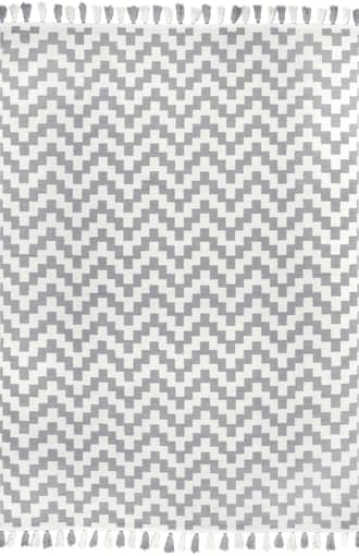 Gray 9' x 12' Flatwoven Chevrons with Tassels Rug swatch
