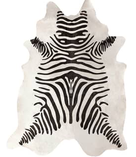 White 5' x 7' Zebra Cowhide Rug swatch