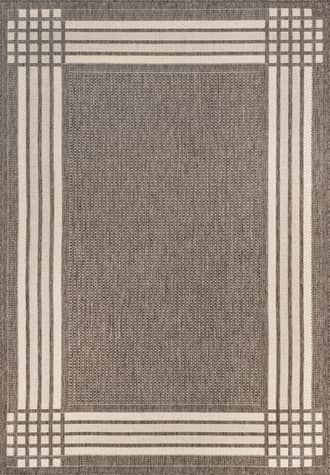 Grey 6' 7" x 9' Striated Bordered Indoor/Outdoor Rug swatch