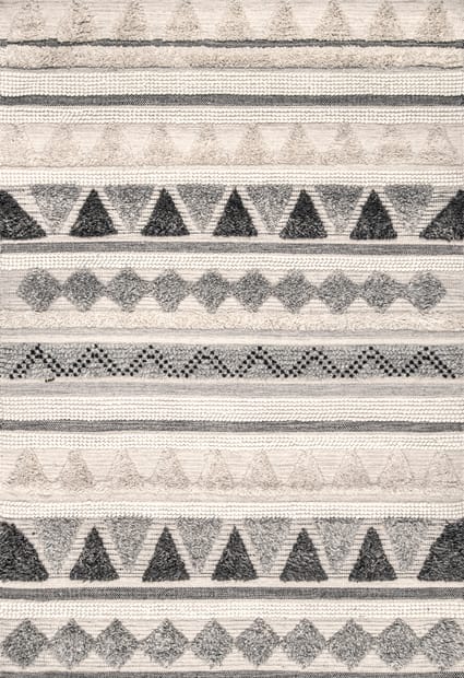 Hemera Wool Textured Gray Rug, Tribal Print Area Rugs