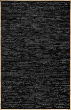 Black 4' x 6' Solid Leather Flatweave Rug swatch
