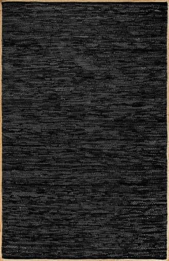 Black 2' x 6' Solid Leather Flatweave Rug swatch