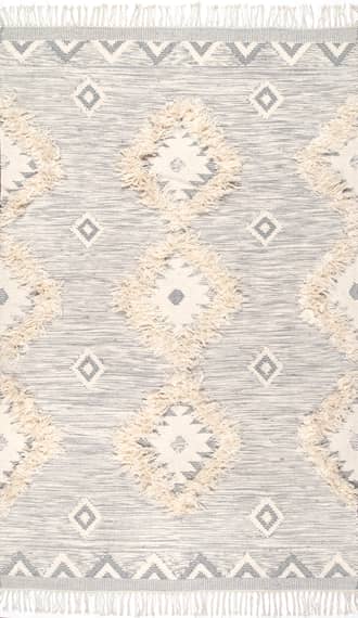 Light Grey 4' x 6' Shaggy Moroccan Lattice Fringe Rug swatch