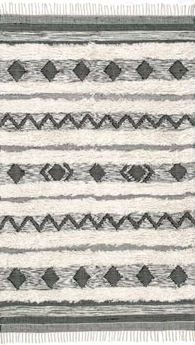Black and White Shaggy Diamonded Stripes Rug swatch