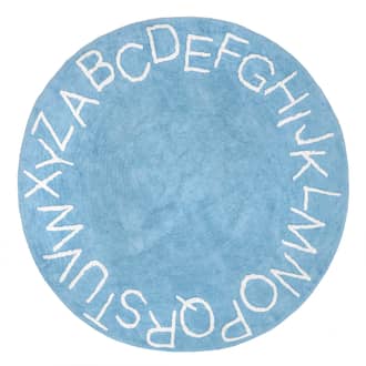Light Blue 4' x 6' Alphabet Nursery Washable Rug swatch