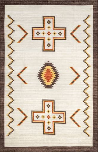 Ivory Zahaira Washable Aztec Rug swatch