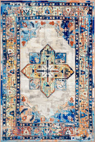 Blue 2' x 8' Bernedette Washable Medallion Rug swatch