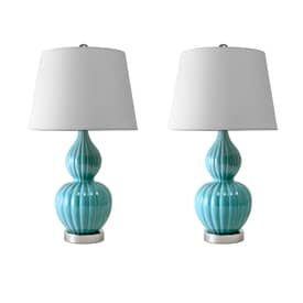 Light Blue 24-inch Ribbed Ceramic Gourd Table Lamp swatch