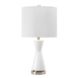 White 27-inch Glazed Glass Hourglass Table Lamp swatch