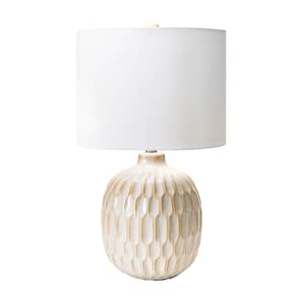 Cream 25-inch Ridged Ceramic Honeycomb Vase Table Lamp swatch
