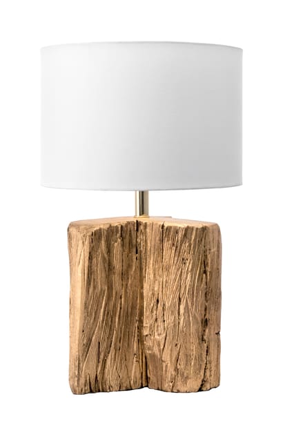 22 Inch Bunyan Wood Cut Table Lamp, White And Natural Wood Table Lamp Base