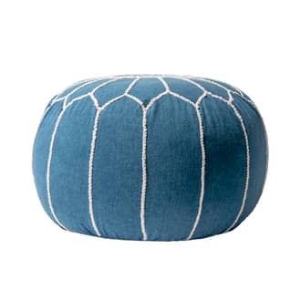 Blue Embroidered Cotton Pouf swatch