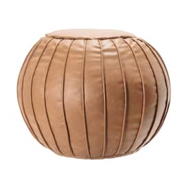 Brown Faux Leather Pleated Pouf swatch