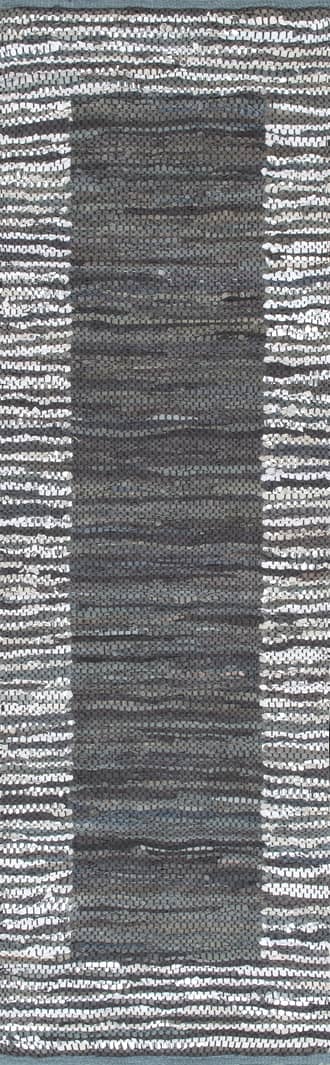2' 6" x 8' Handwoven Striped Border Leather Rug primary image
